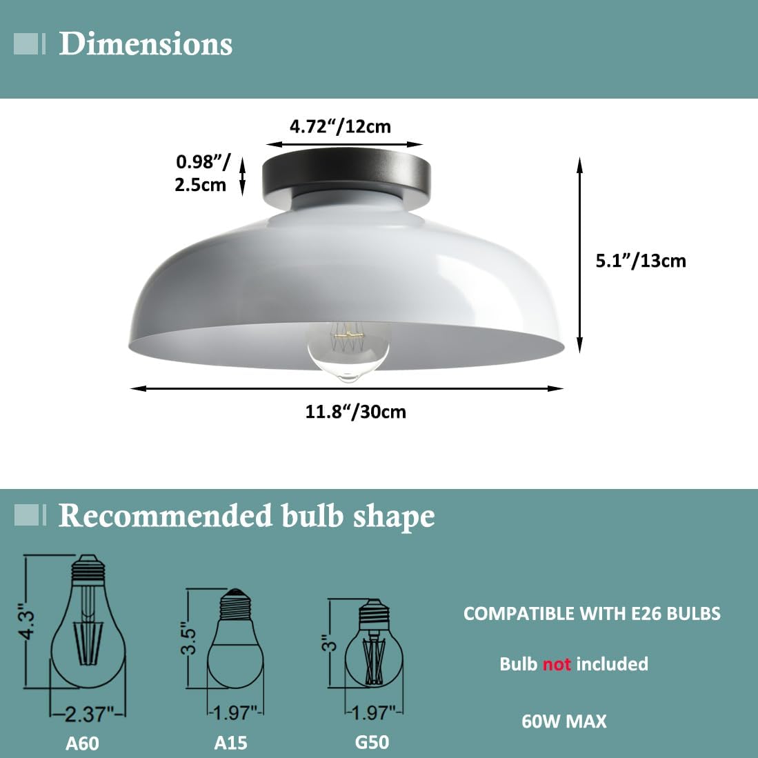 Industrial White Semi‑Flush Ceiling Light