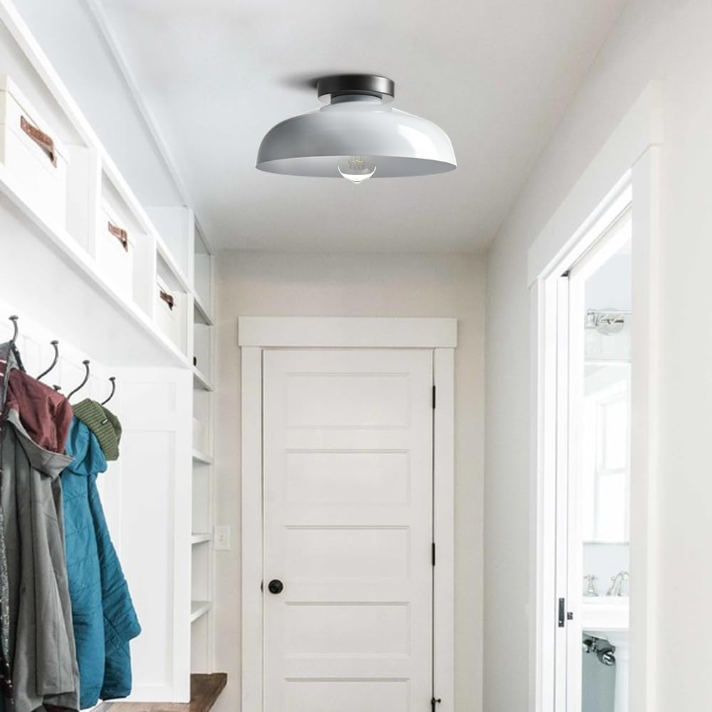 Industrial White Semi‑Flush Ceiling Light