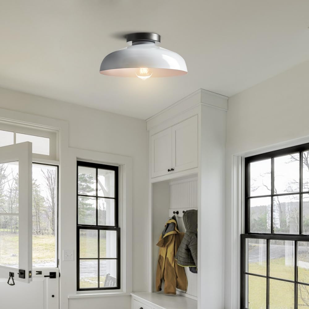 Industrial White Semi‑Flush Ceiling Light