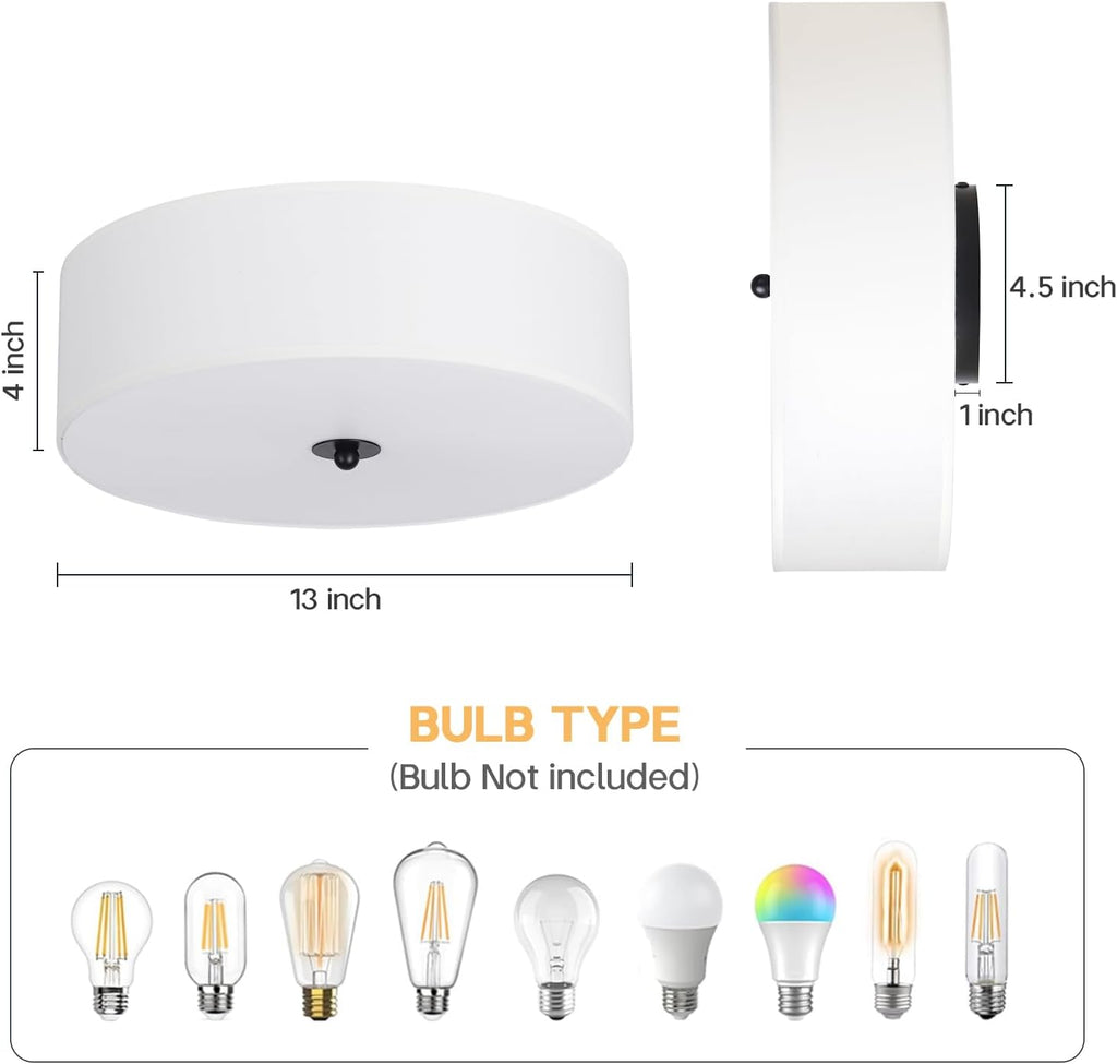 Modern Linen‑Drum Flush‑Mount Ceiling Light