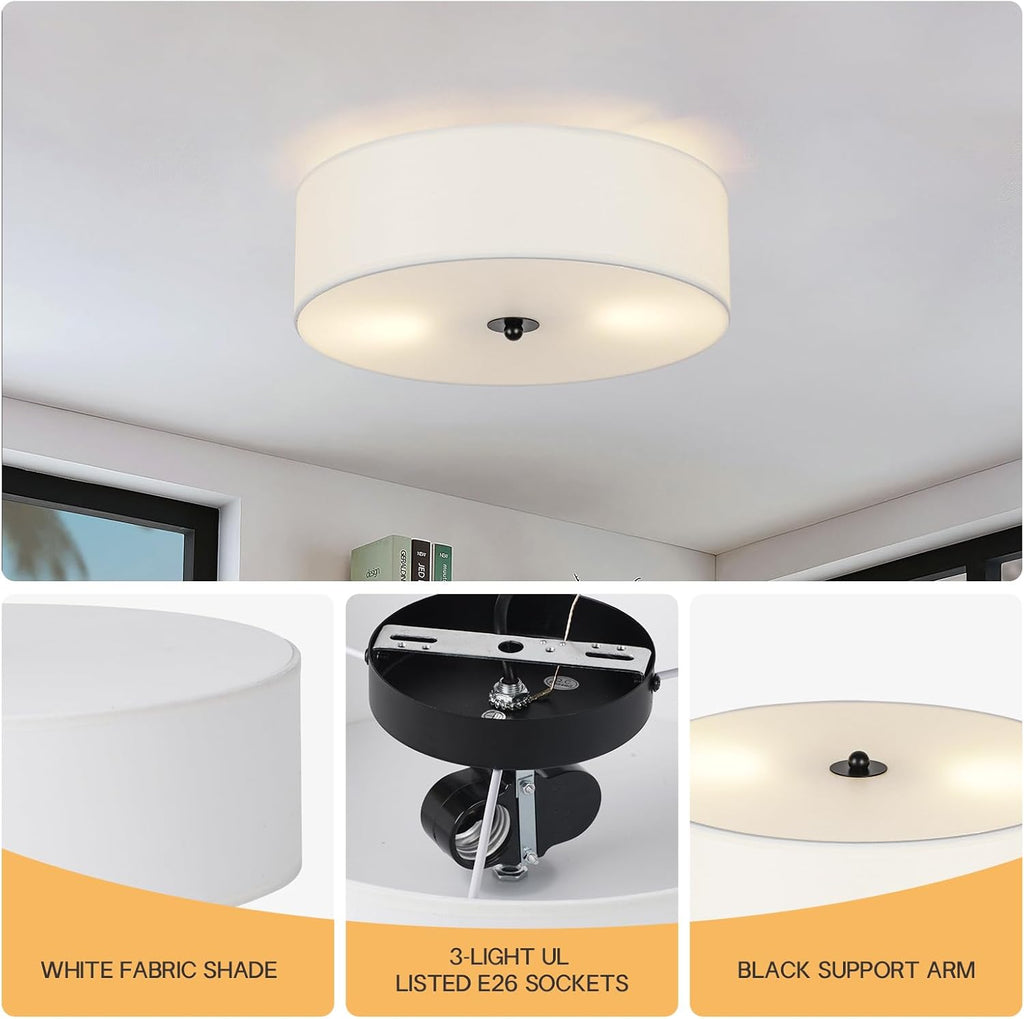 Modern Linen‑Drum Flush‑Mount Ceiling Light