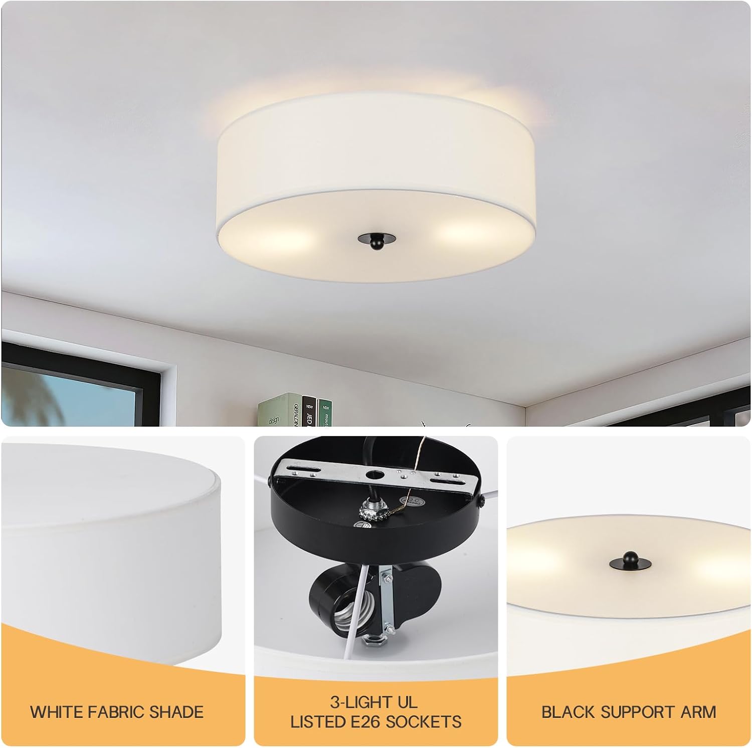 Modern Linen‑Drum Flush‑Mount Ceiling Light