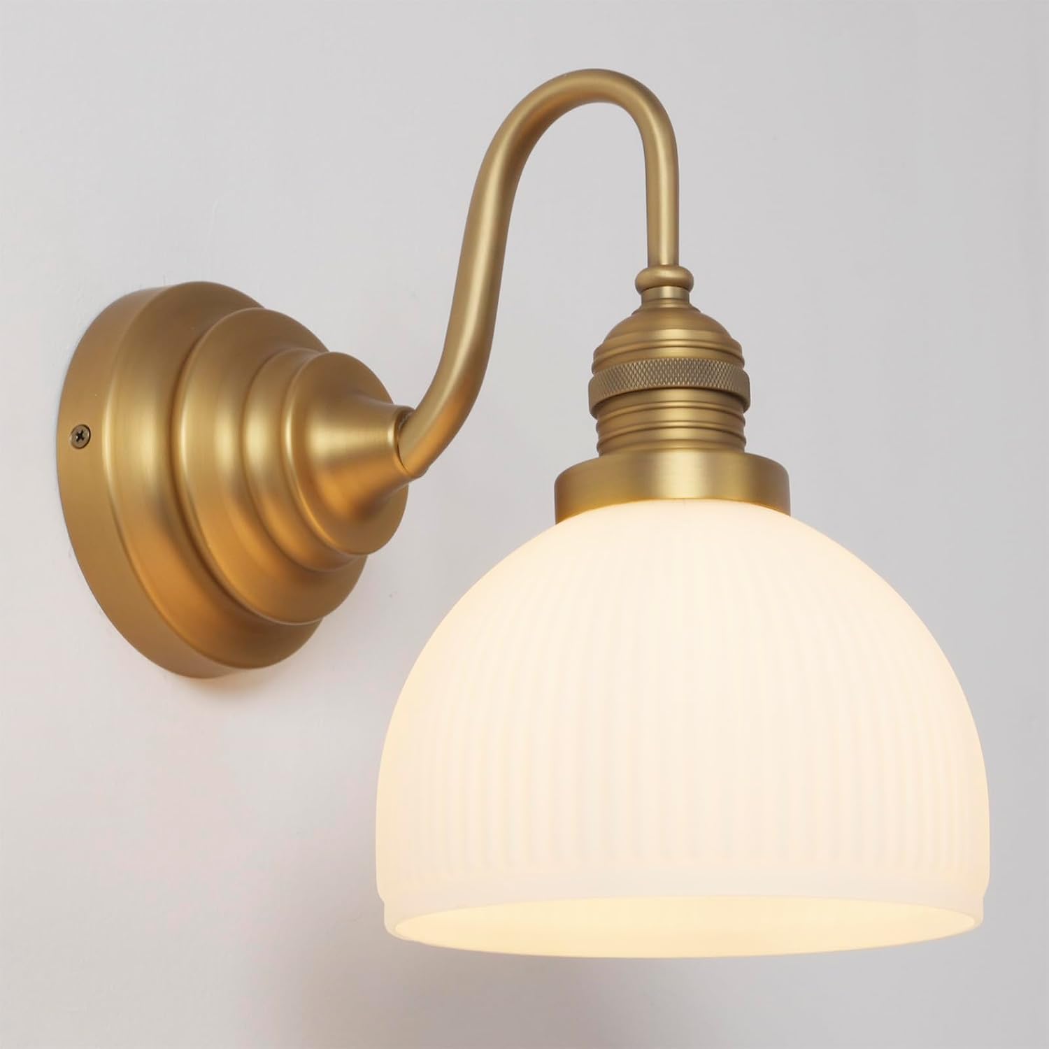 Vintage Brass Milk‑Glass Bathroom Sconce
