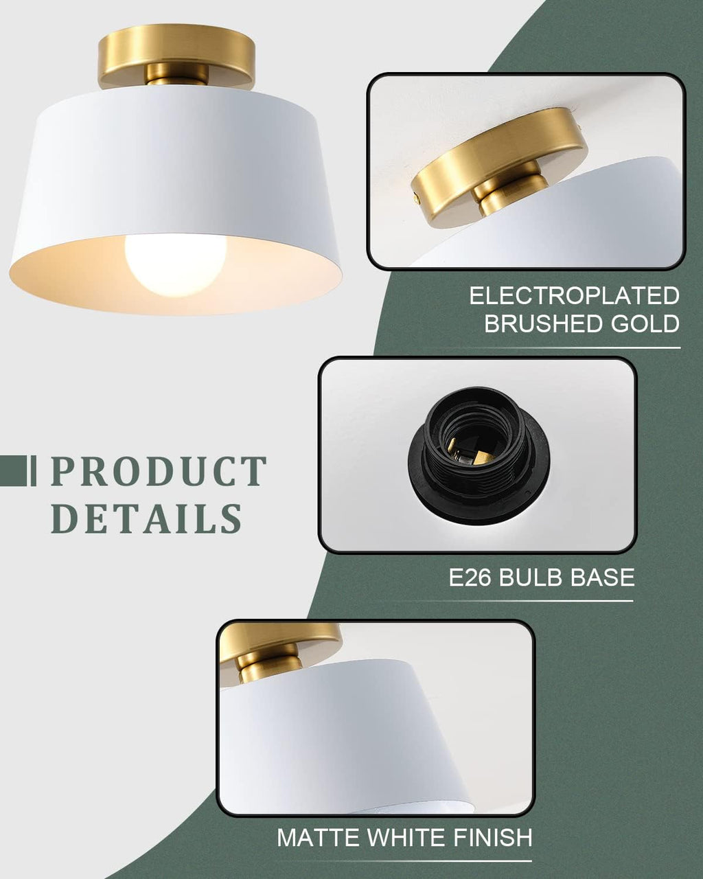 Gold‑Accent Modern Semi‑Flush Ceiling Light