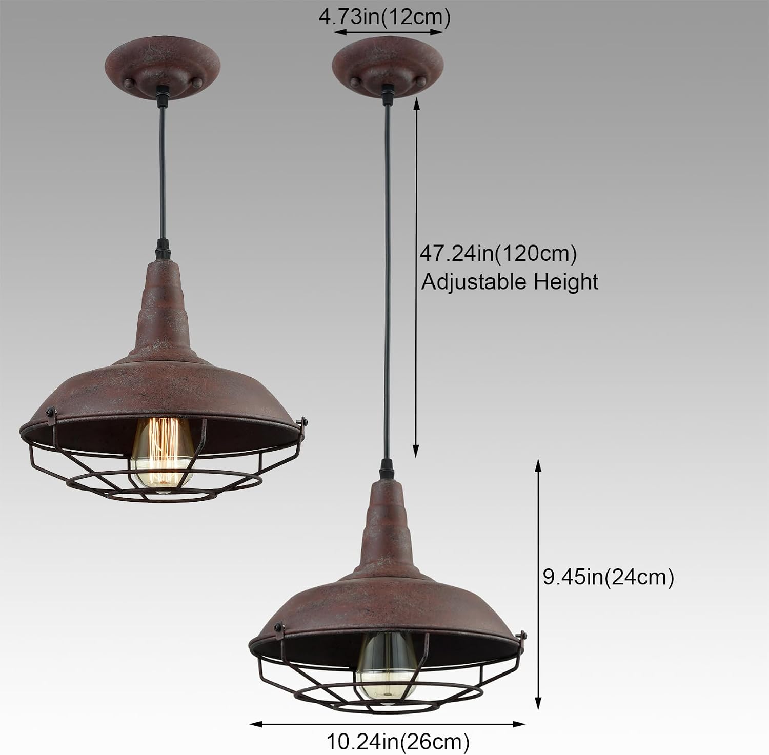 Rust Caged Farmhouse Industrial Pendant Light