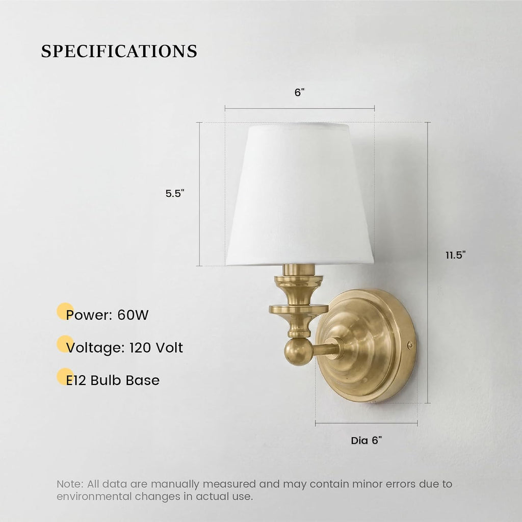 Brass Linen‑Shade Indoor Wall Sconce