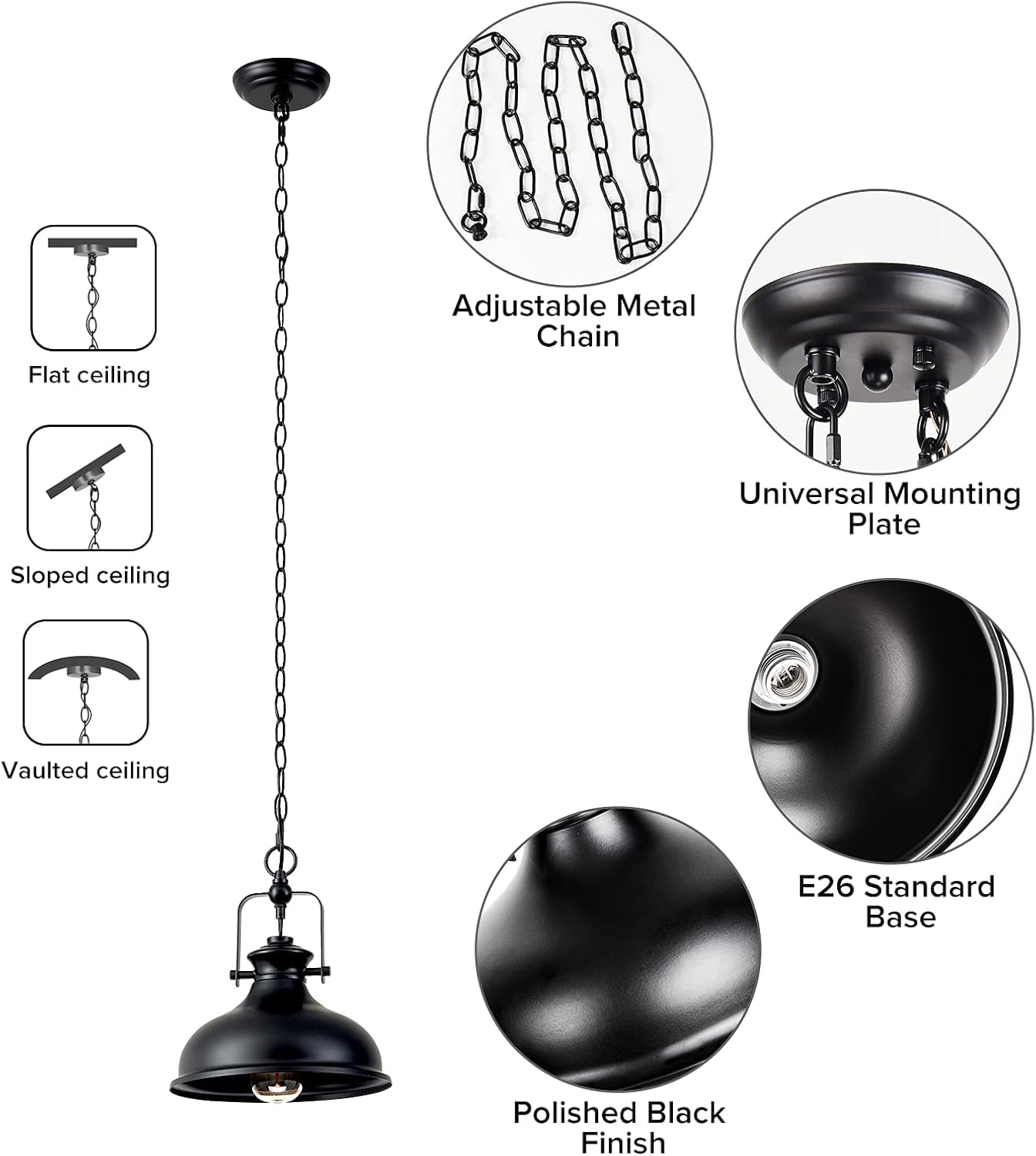 Black Vintage Industrial Dome Pendant Light