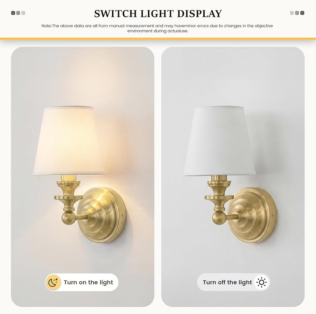 Brass Linen‑Shade Indoor Wall Sconce
