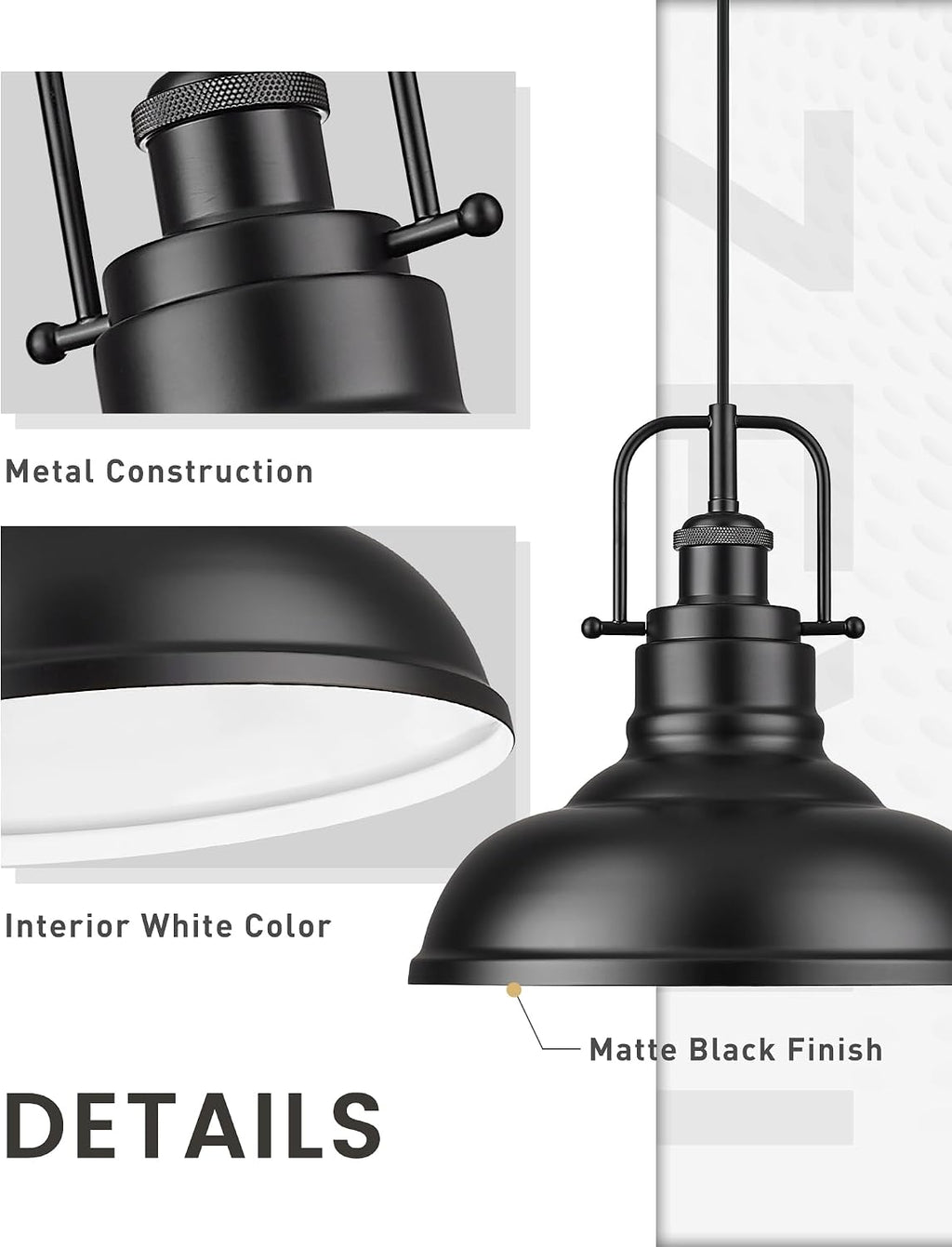 Black Metal Dome Industrial Pendant Light
