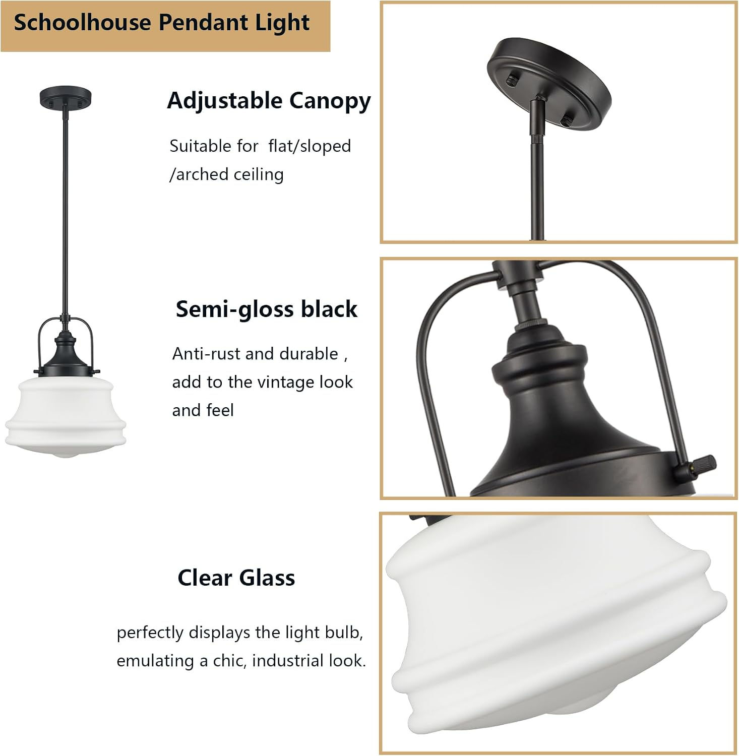 Black Industrial Schoolhouse Pendant Light