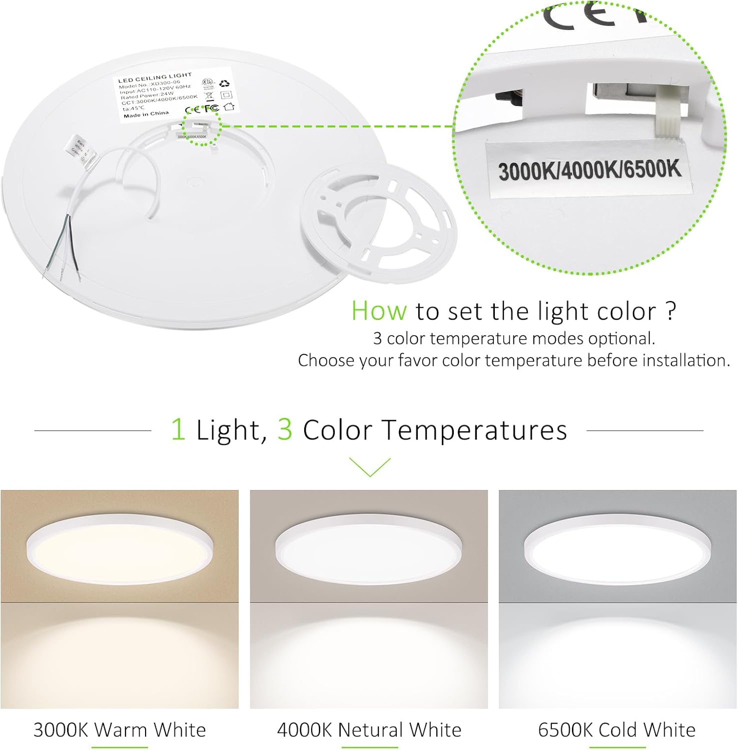 Thin 3CCT White LED Ceiling Lights 4‑Pack