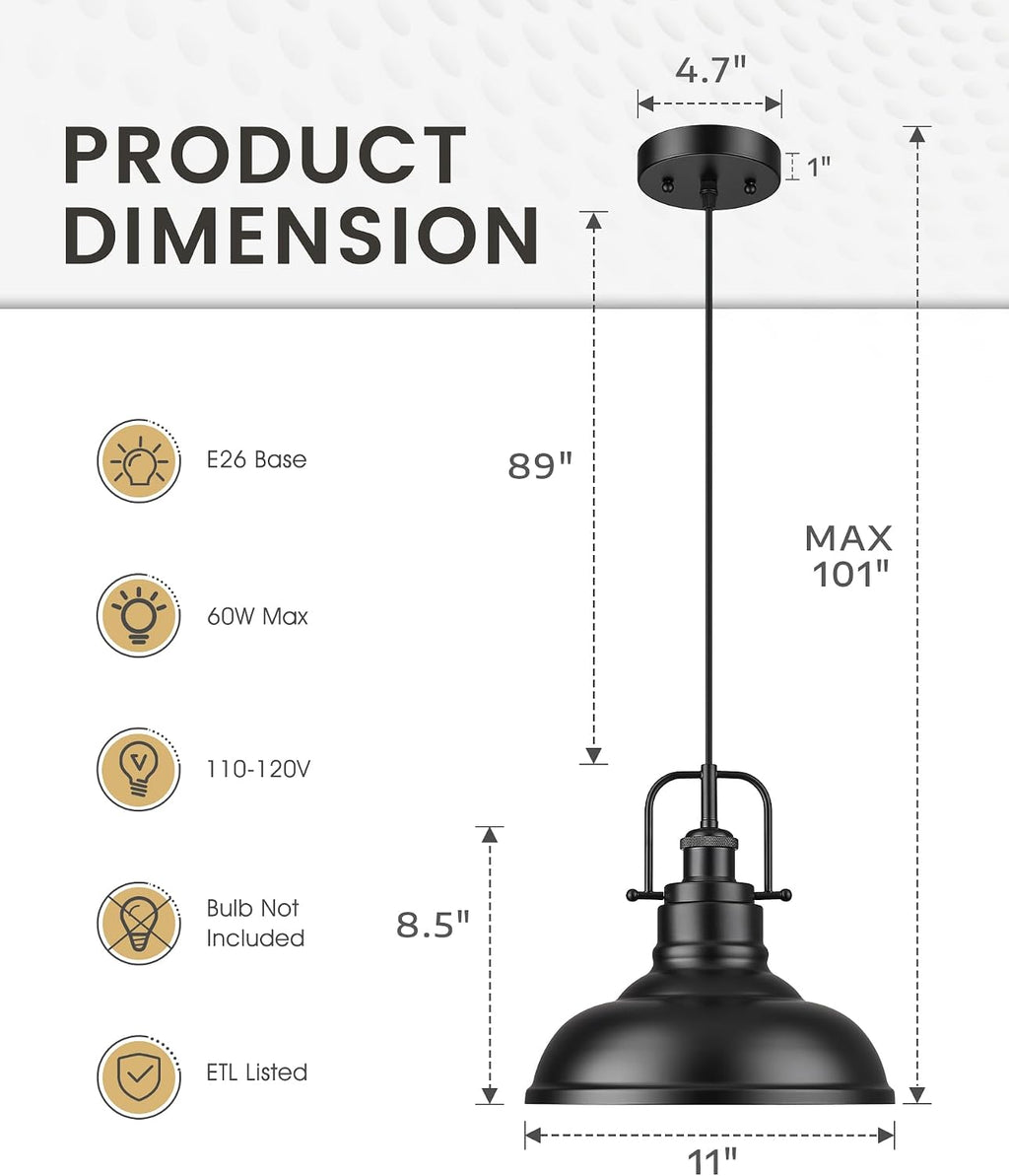 Black Metal Dome Industrial Pendant Light
