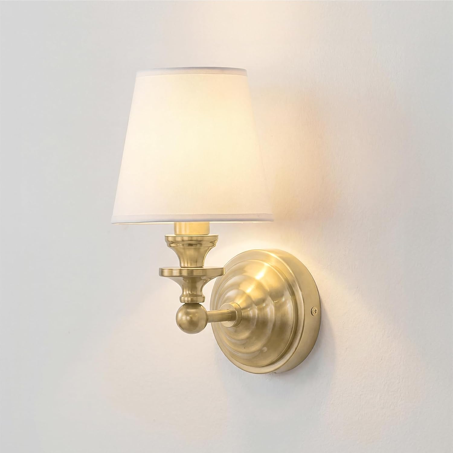 Brass Linen‑Shade Indoor Wall Sconce