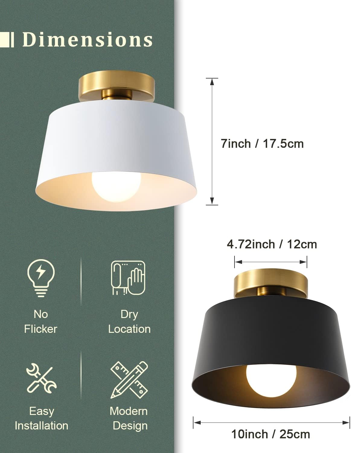 Gold‑Accent Modern Semi‑Flush Ceiling Light