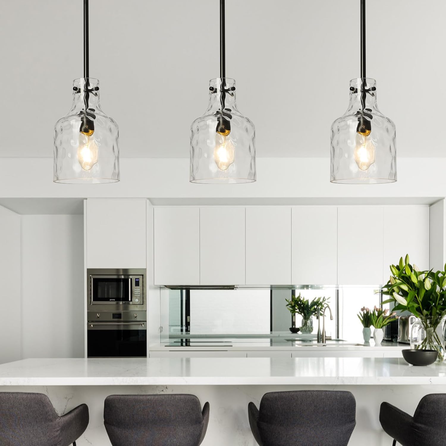Black Hammered‑Glass Industrial Pendant Light