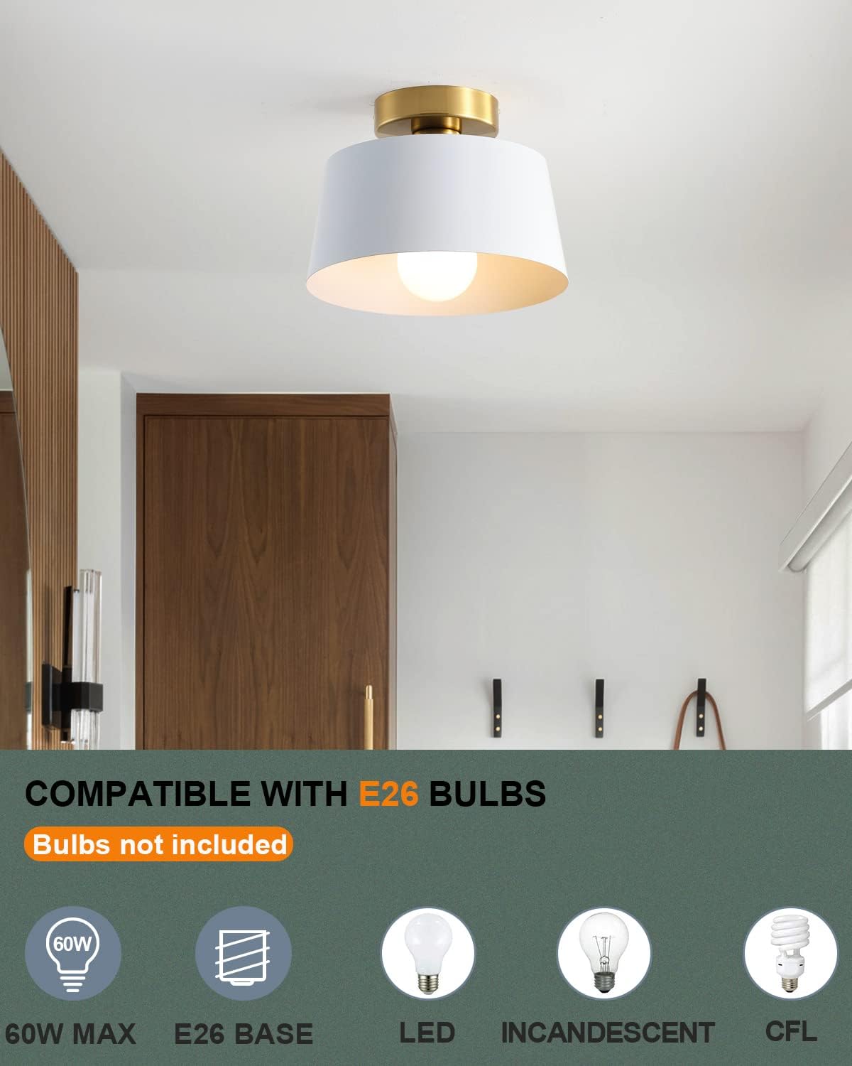 Gold‑Accent Modern Semi‑Flush Ceiling Light