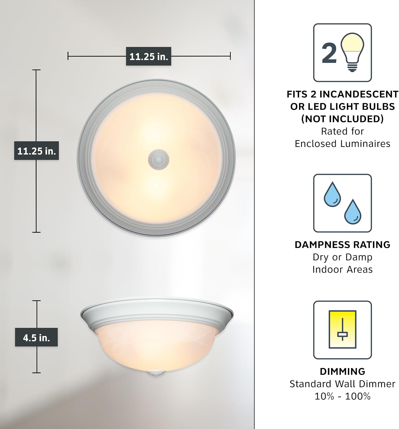 White 2‑Light Flush‑Mount Ceiling Light