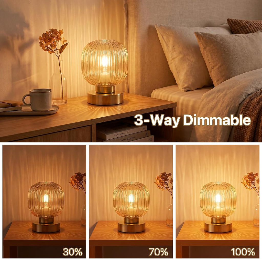 Vintage Dimmable Amber Glass Lamp Set