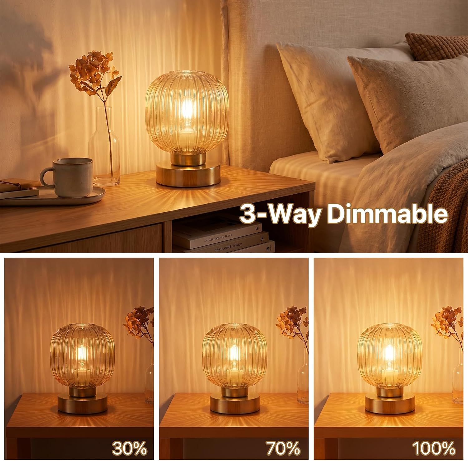 Vintage Dimmable Amber Glass Lamp Set