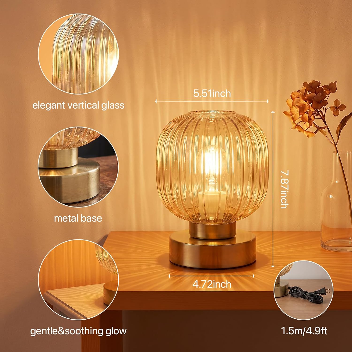 Vintage Dimmable Amber Glass Lamp Set