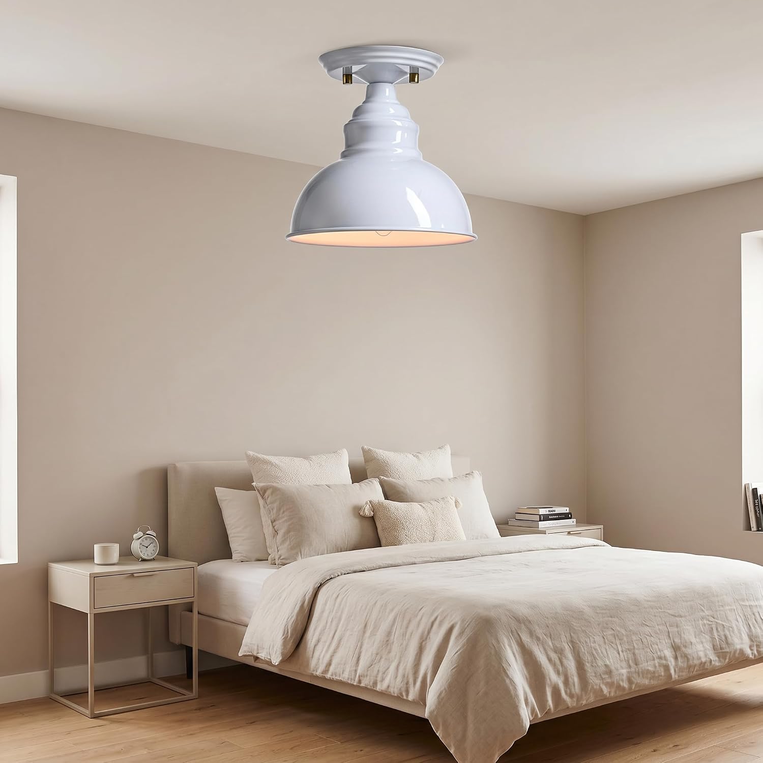 Industrial White Dome‑Shade Ceiling Light