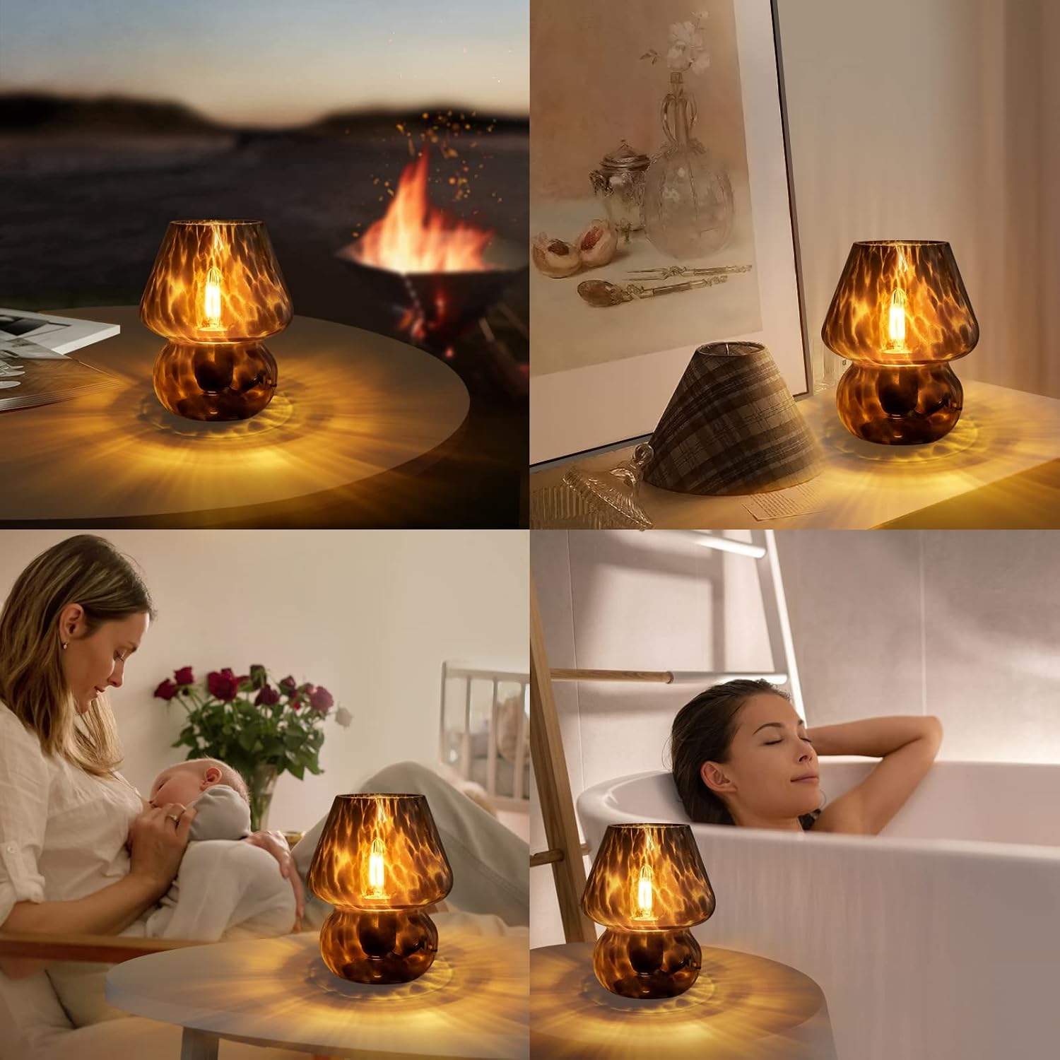 Vintage Dimmable Mushroom Table Lamp Set