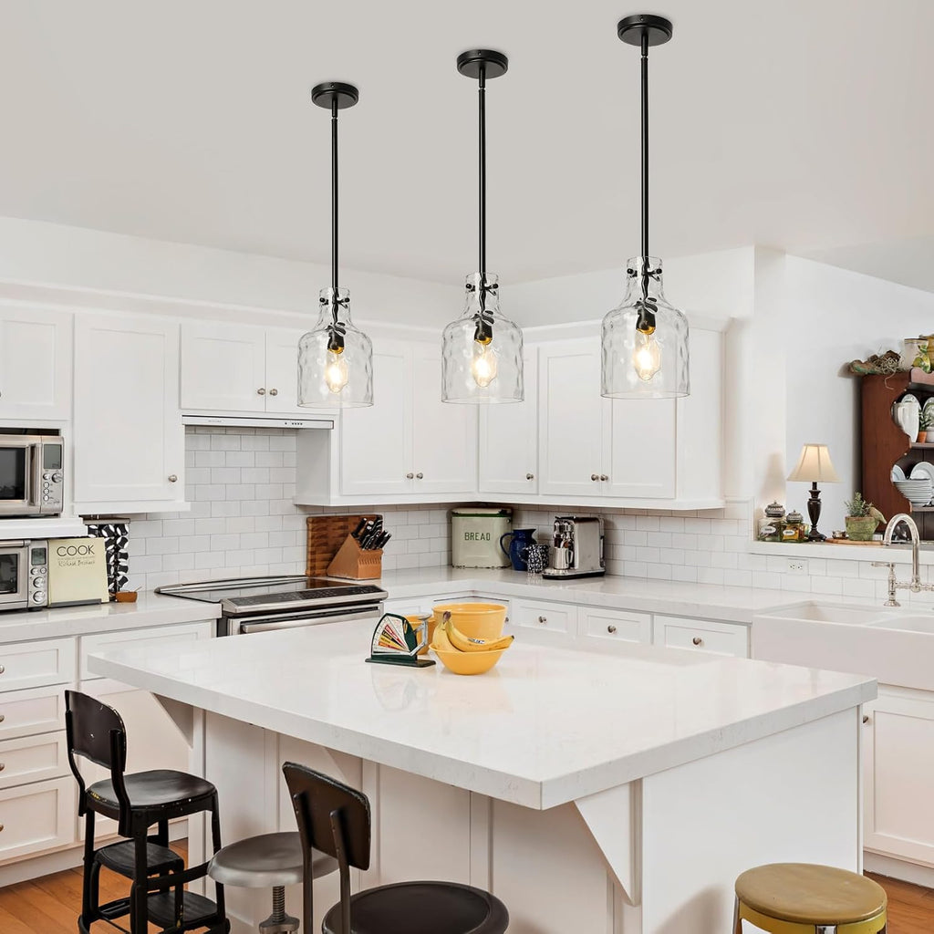 Black Hammered‑Glass Industrial Pendant Light