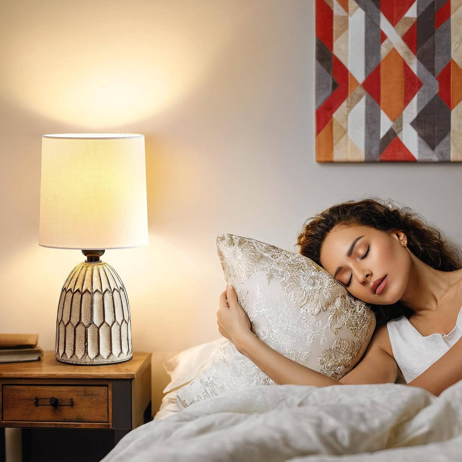 Boho Ceramic Bedside Table Lamp Set