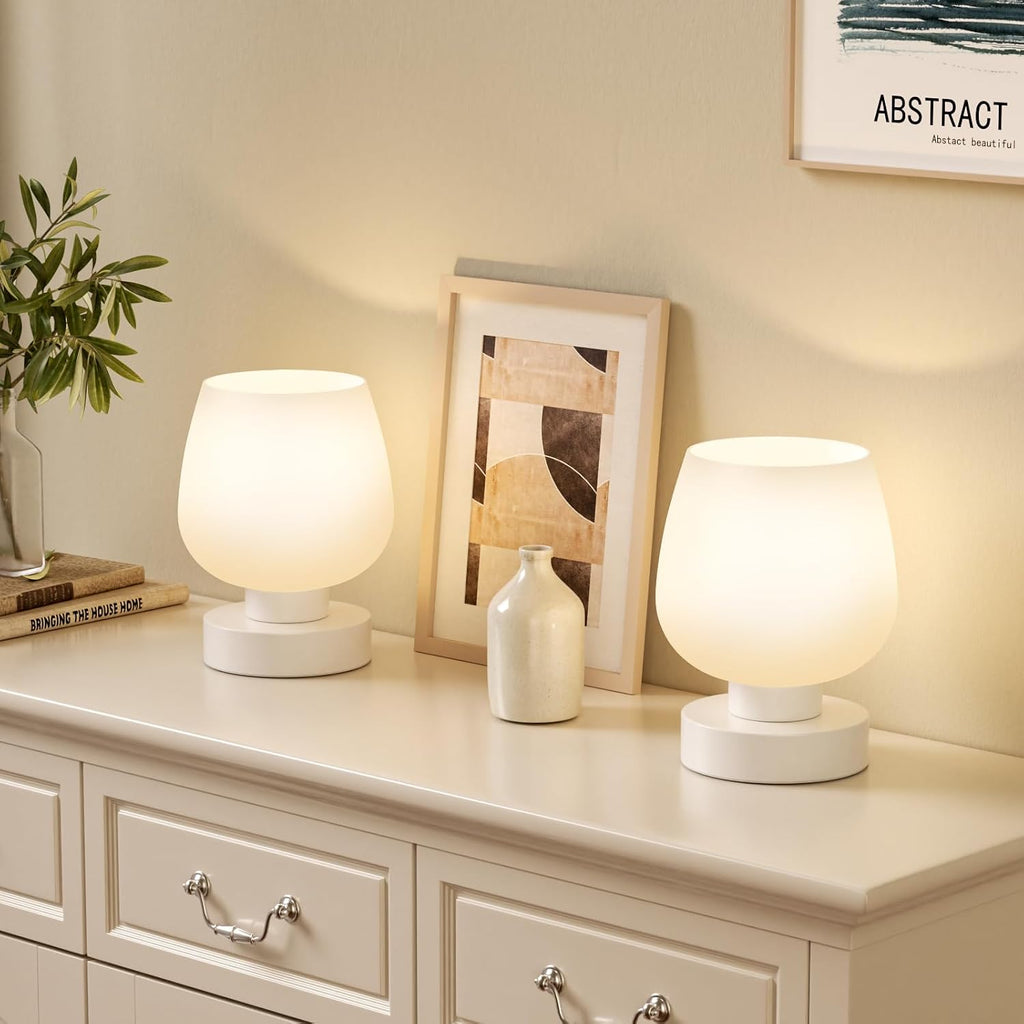 Touch‑Dimmable White Glass Lamp Set