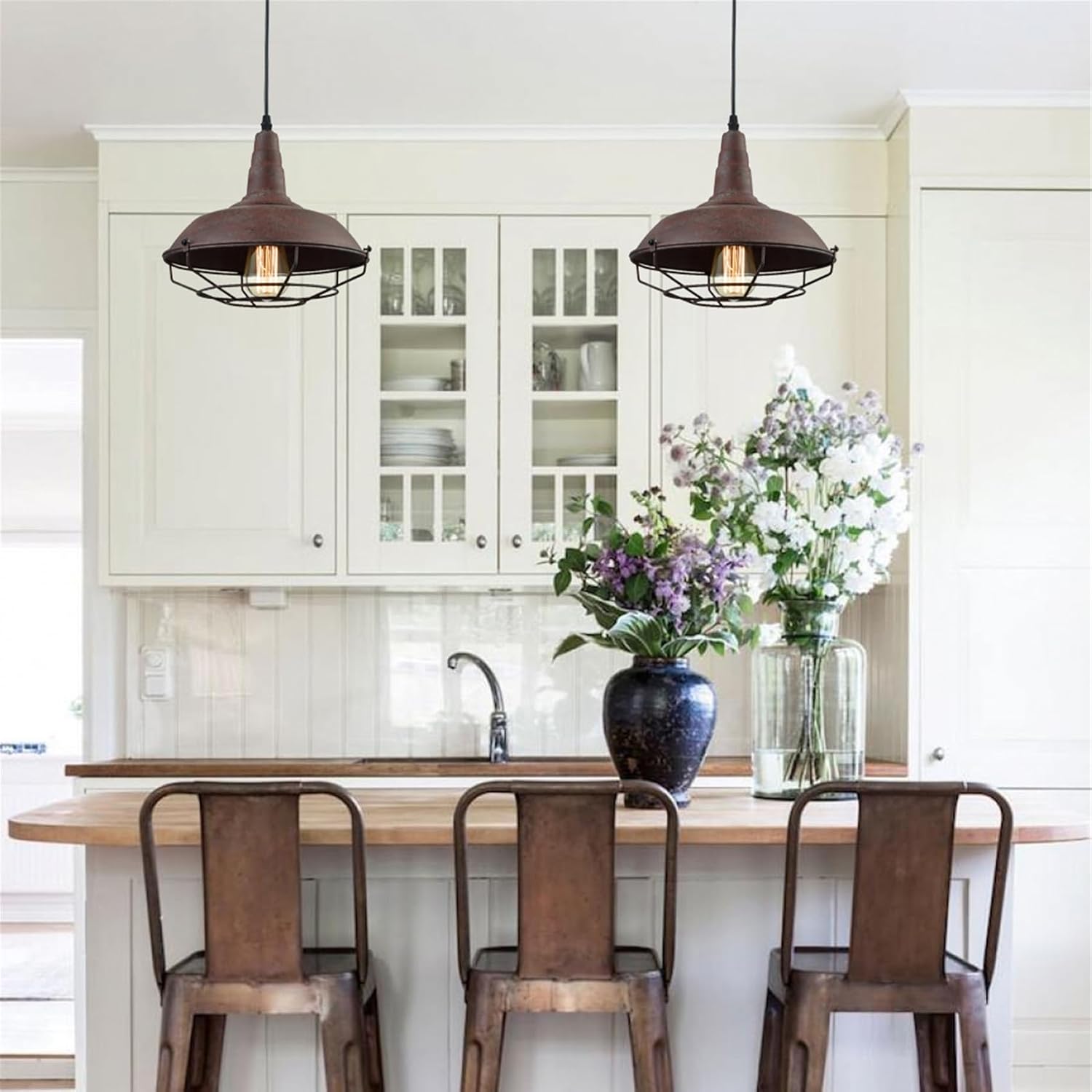 Rust Caged Farmhouse Industrial Pendant Light