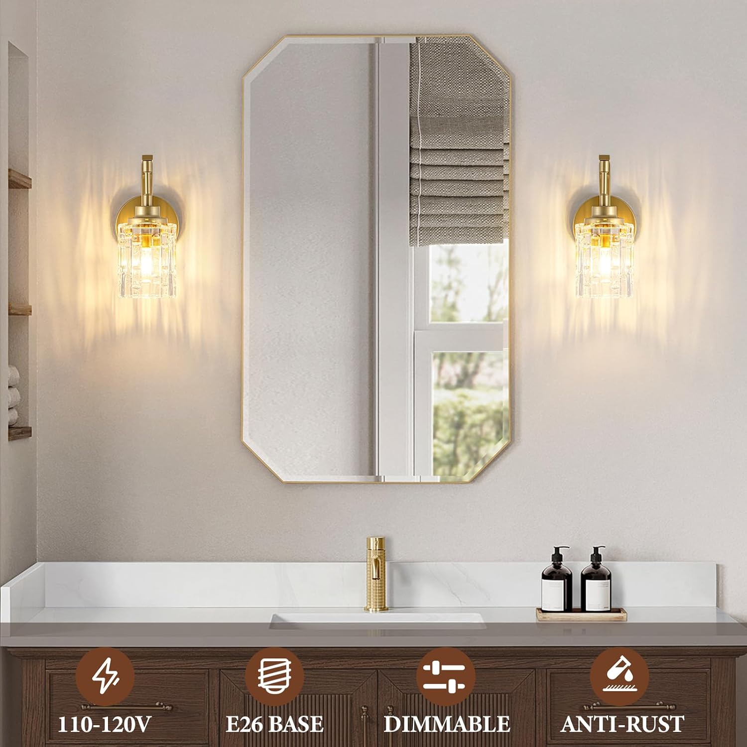Vintage Brass Gold Bathroom Wall Sconce
