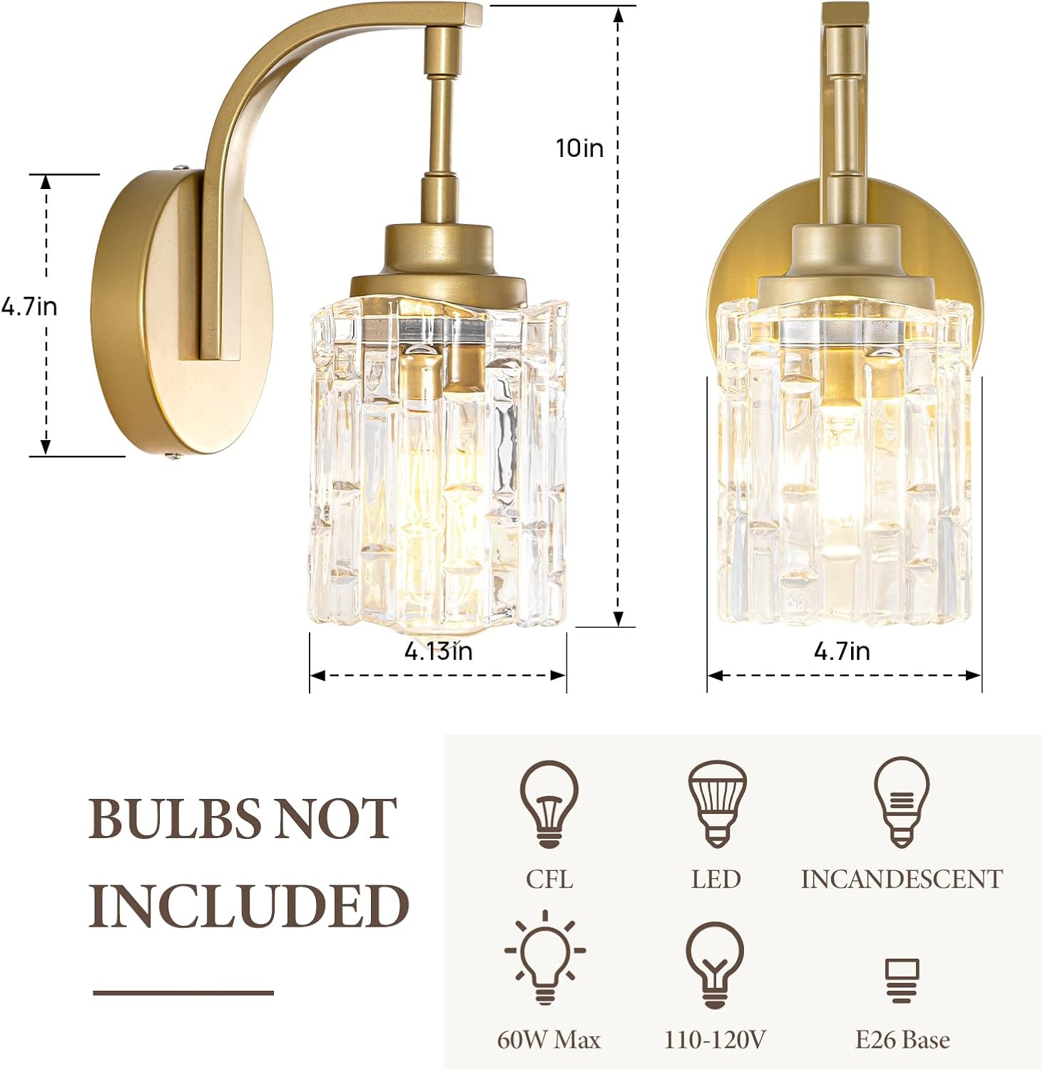 Vintage Brass Gold Bathroom Wall Sconce