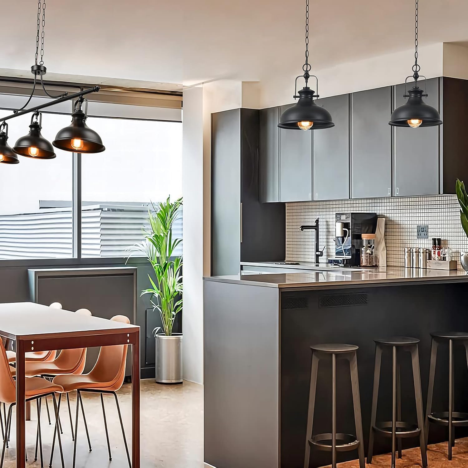 Black Vintage Industrial Dome Pendant Light
