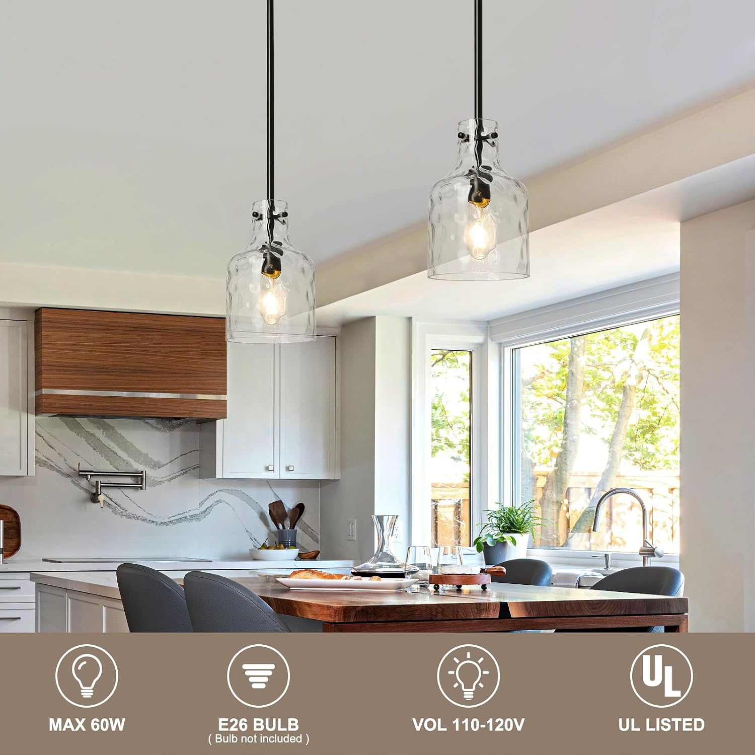Black Hammered‑Glass Industrial Pendant Light