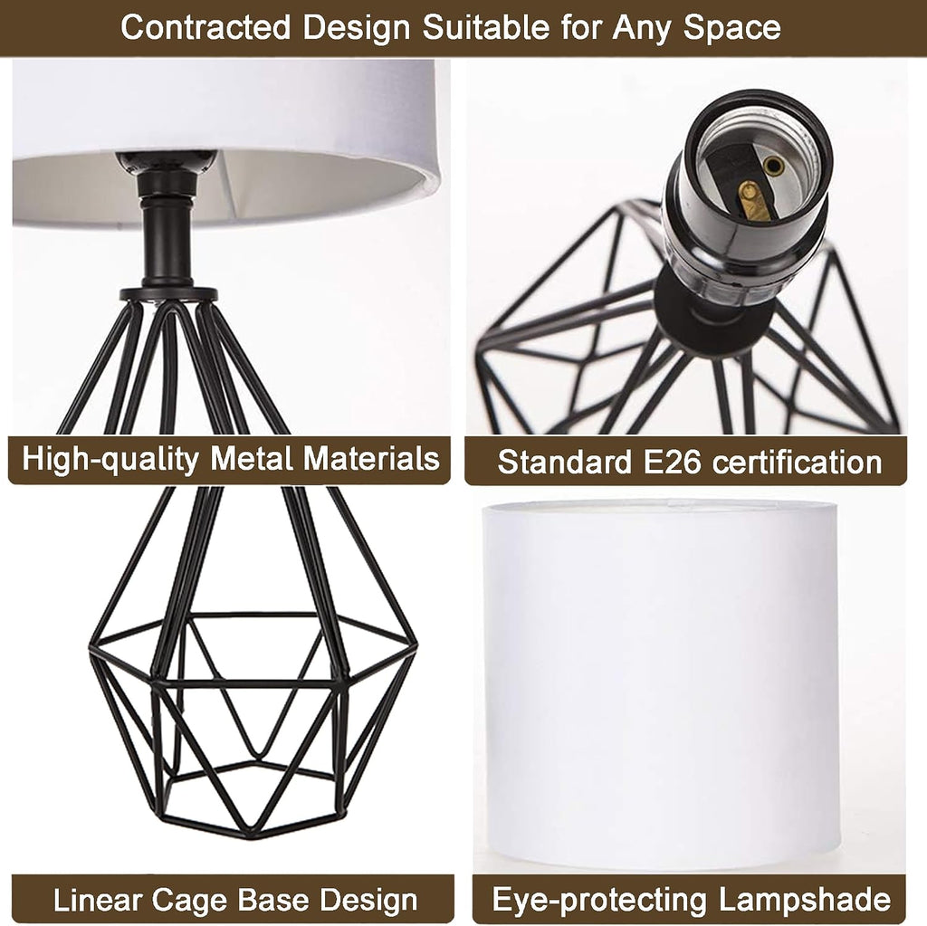 Black Cage‑Shade Bedside Lamp Set