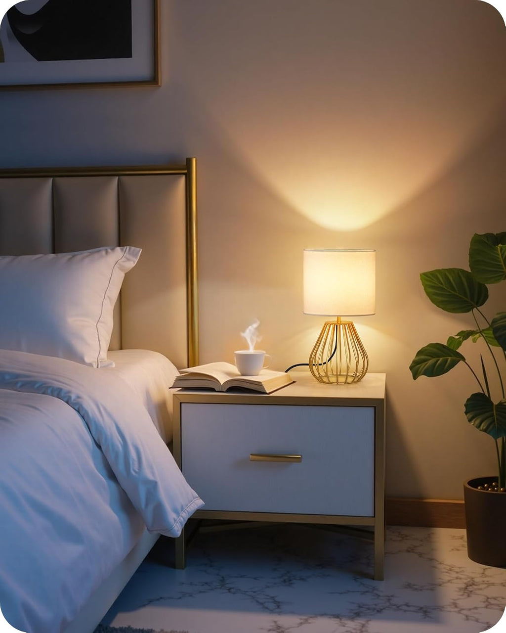 Gold Linen‑Shade Bedside Lamp Set