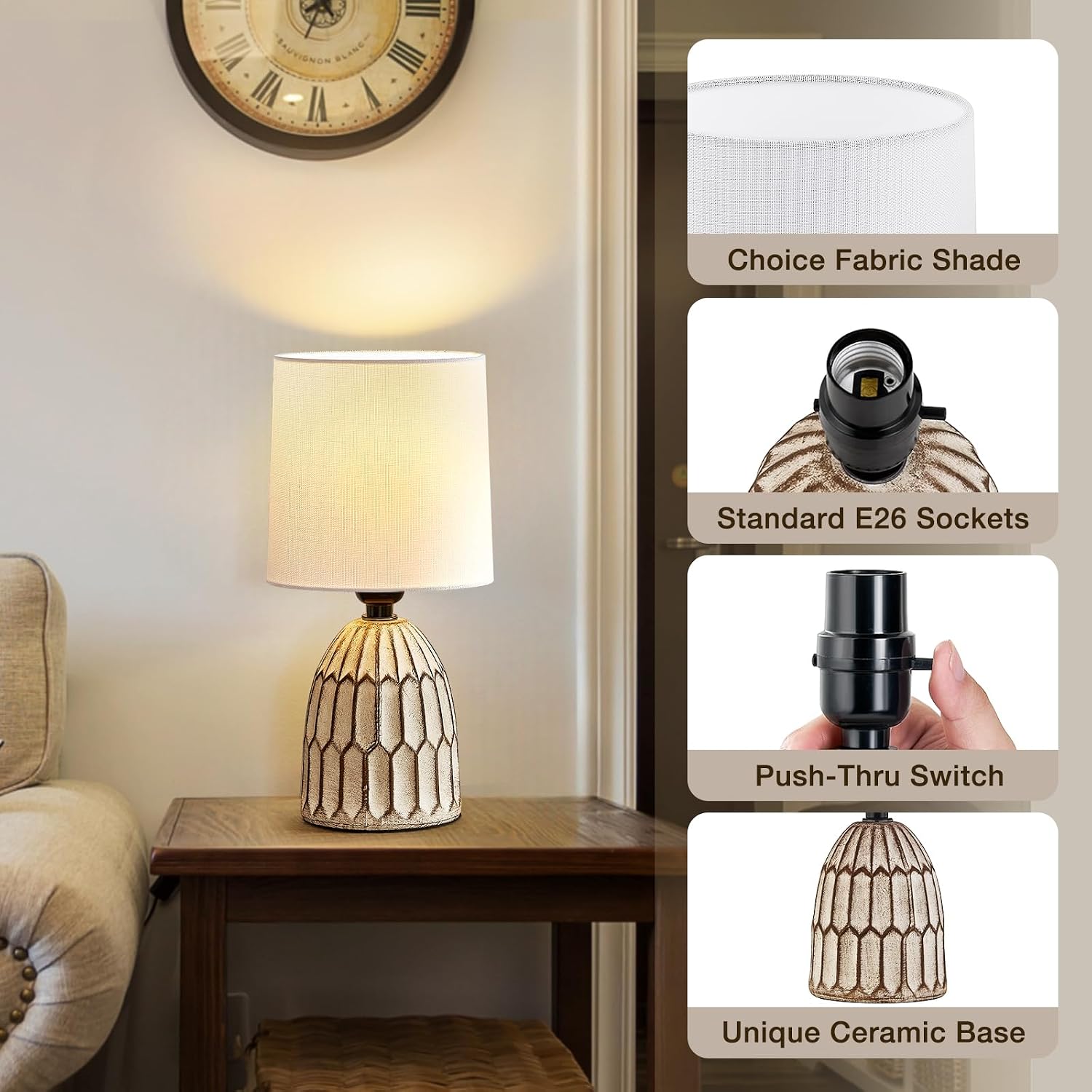 Boho Ceramic Bedside Table Lamp Set
