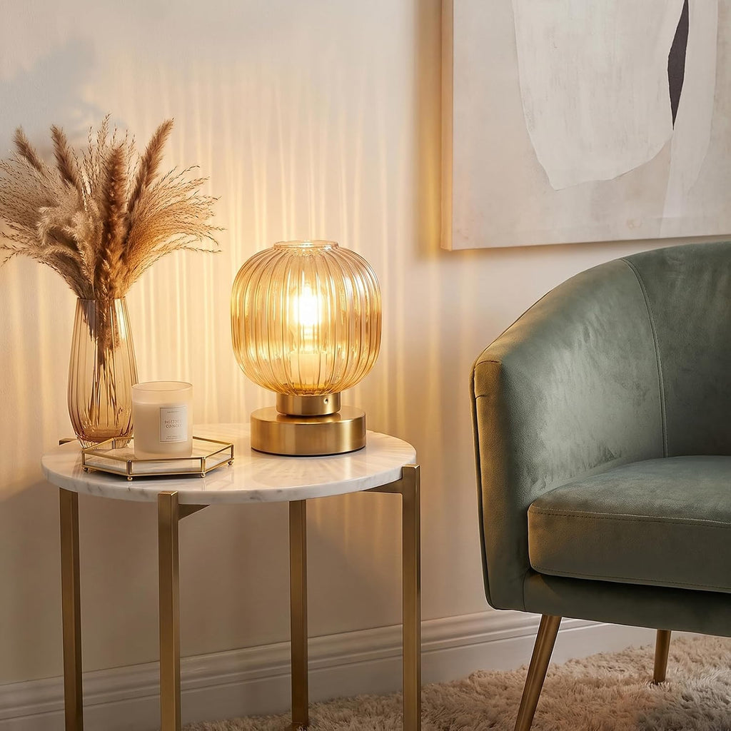 Vintage Dimmable Amber Glass Lamp Set