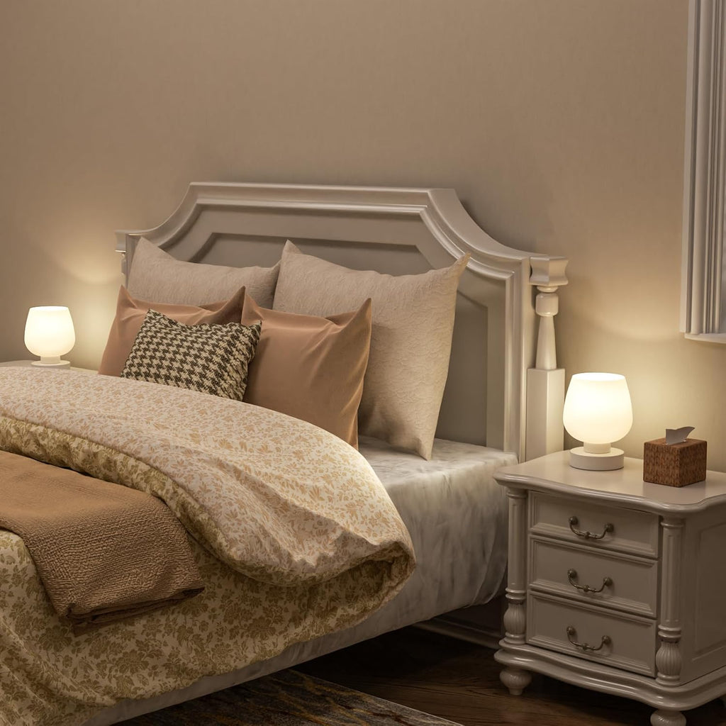 Touch‑Dimmable White Glass Lamp Set