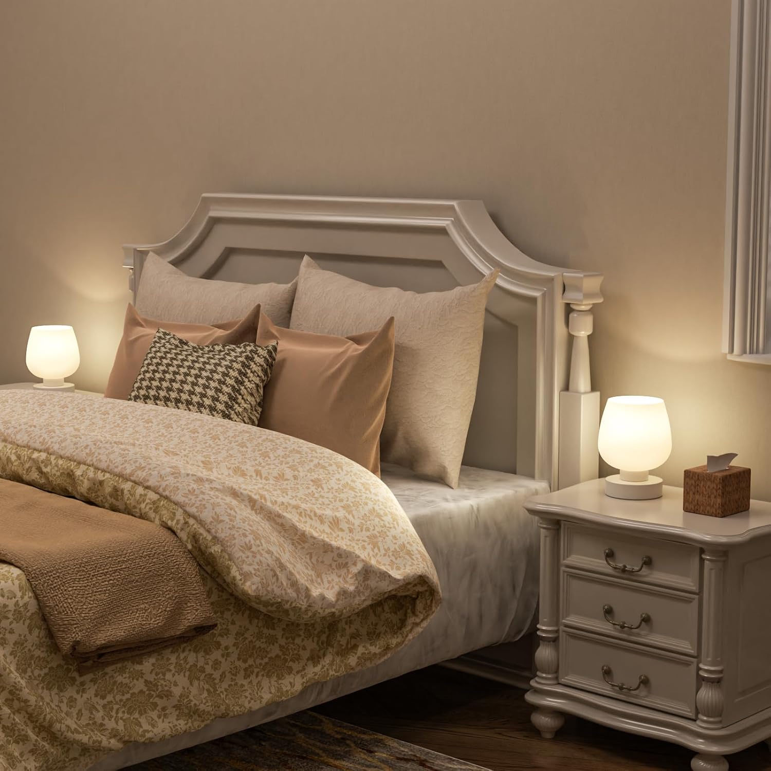 Touch‑Dimmable White Glass Lamp Set