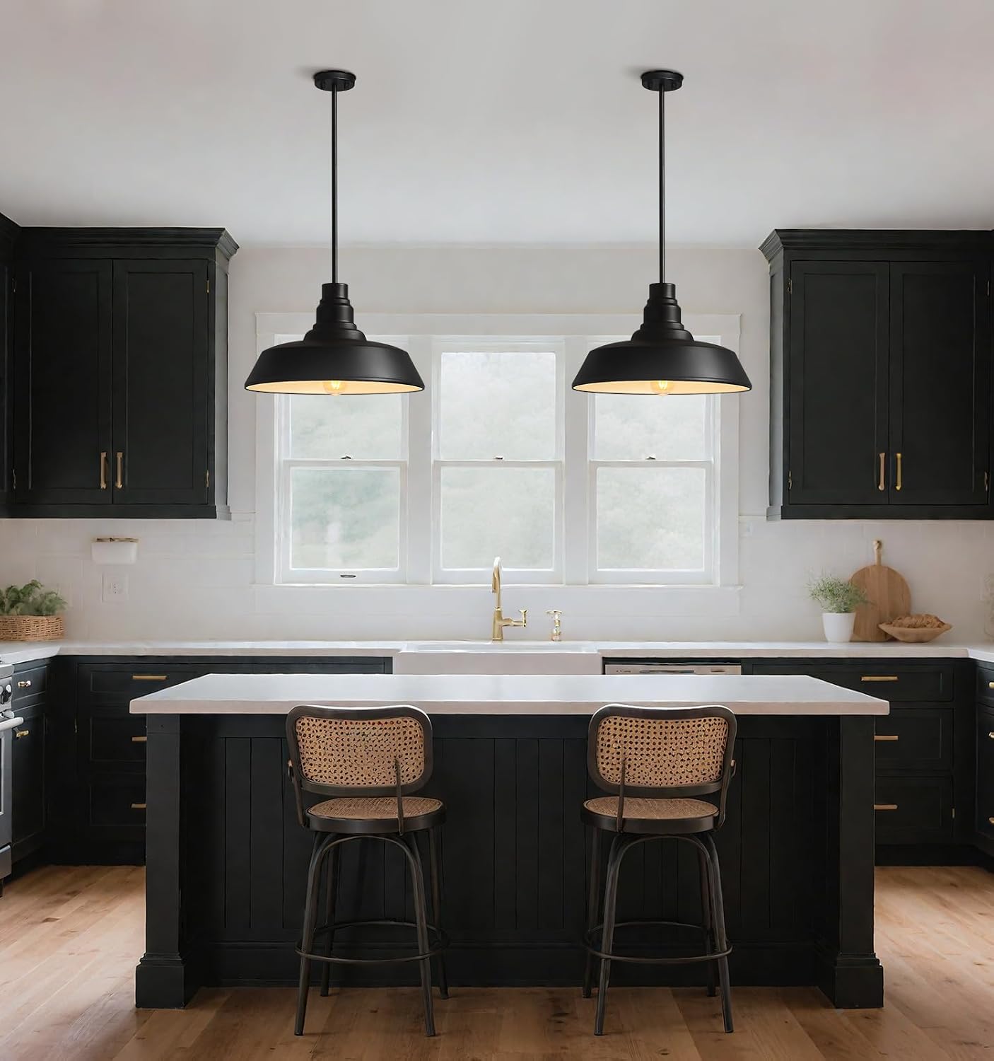 Large Black Farmhouse Dome Pendant Light