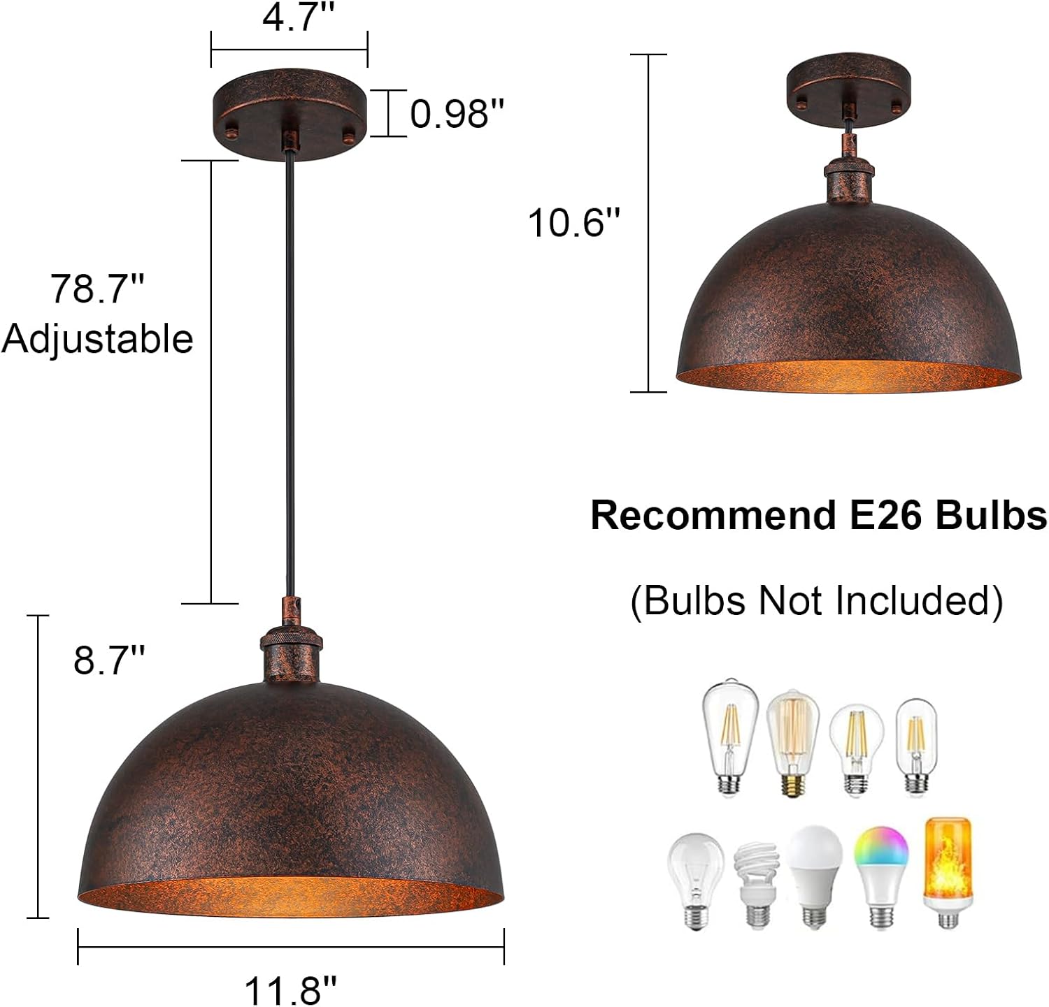 Rustic Metal Dome Industrial Pendant Light