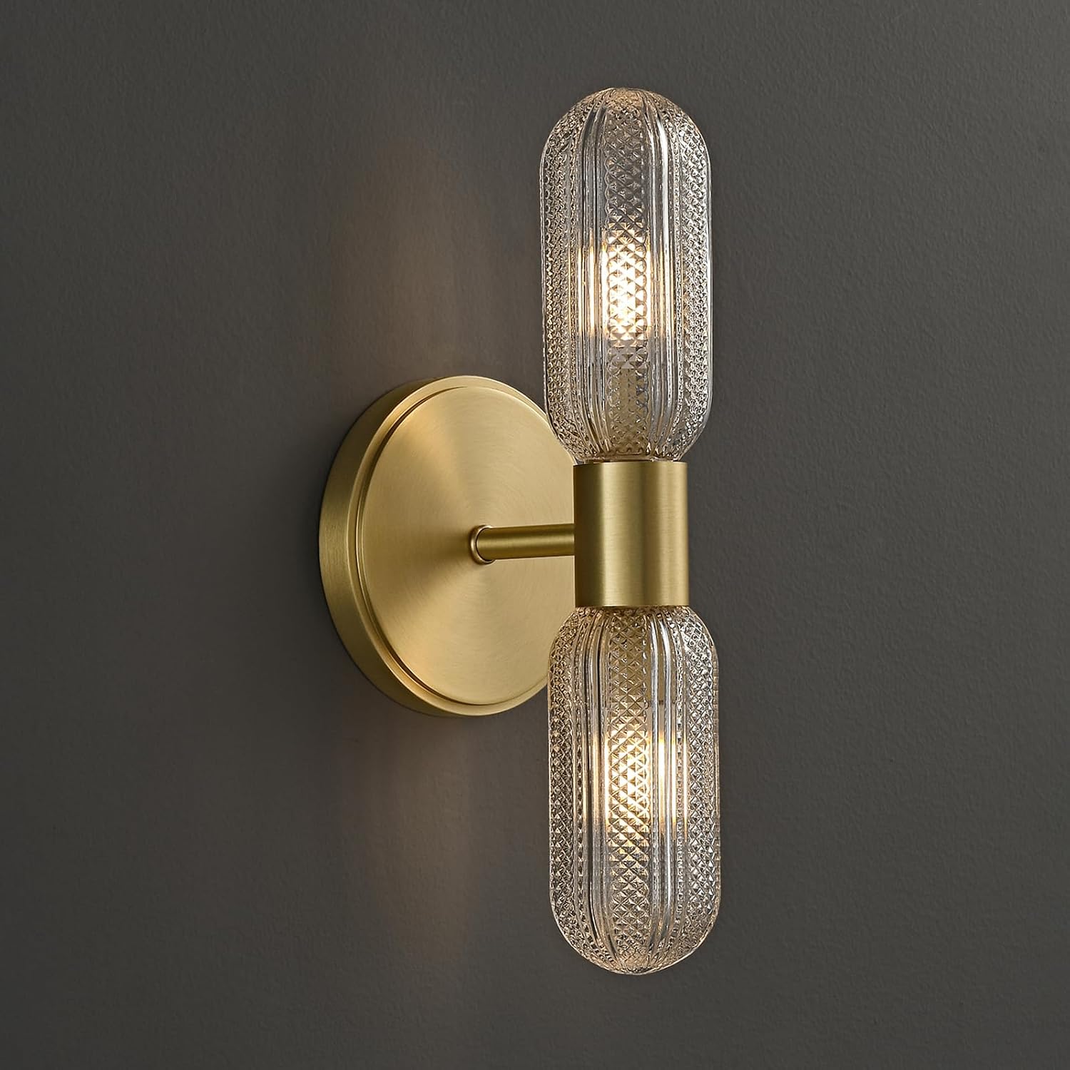 Brushed‑Brass Double‑Glass Wall Sconce