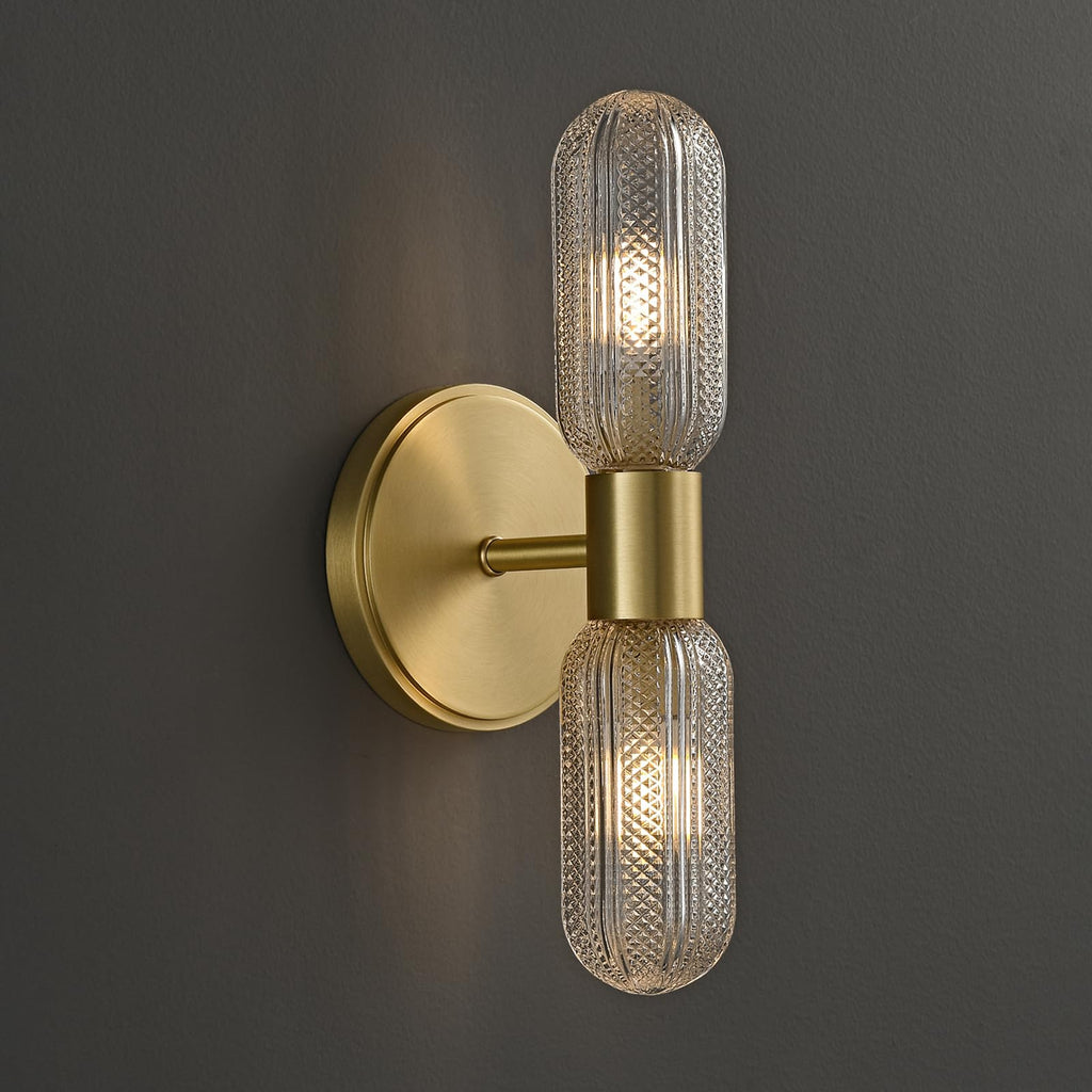Brushed‑Brass Double‑Glass Wall Sconce