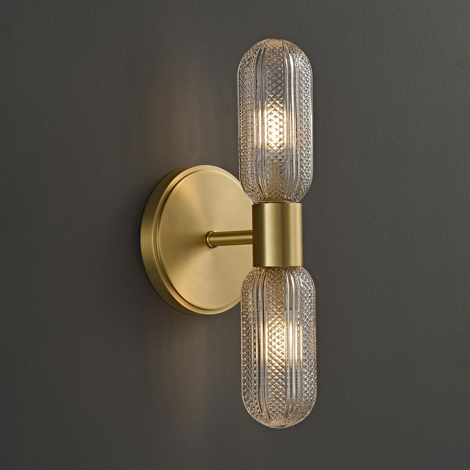Brushed‑Brass Double‑Glass Wall Sconce