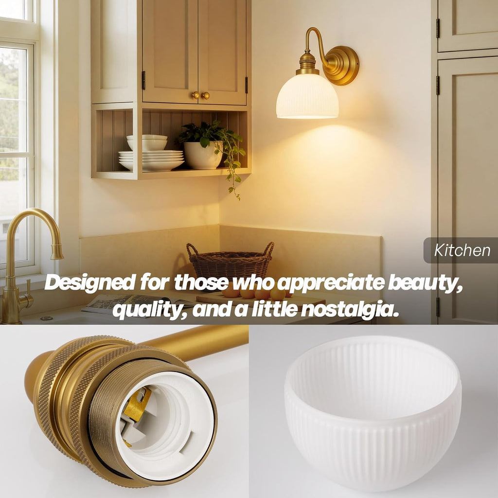Vintage Brass Milk‑Glass Bathroom Sconce