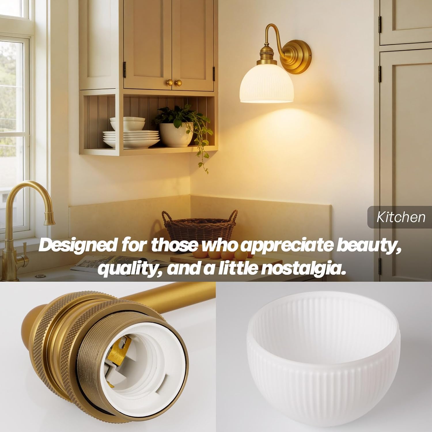 Vintage Brass Milk‑Glass Bathroom Sconce