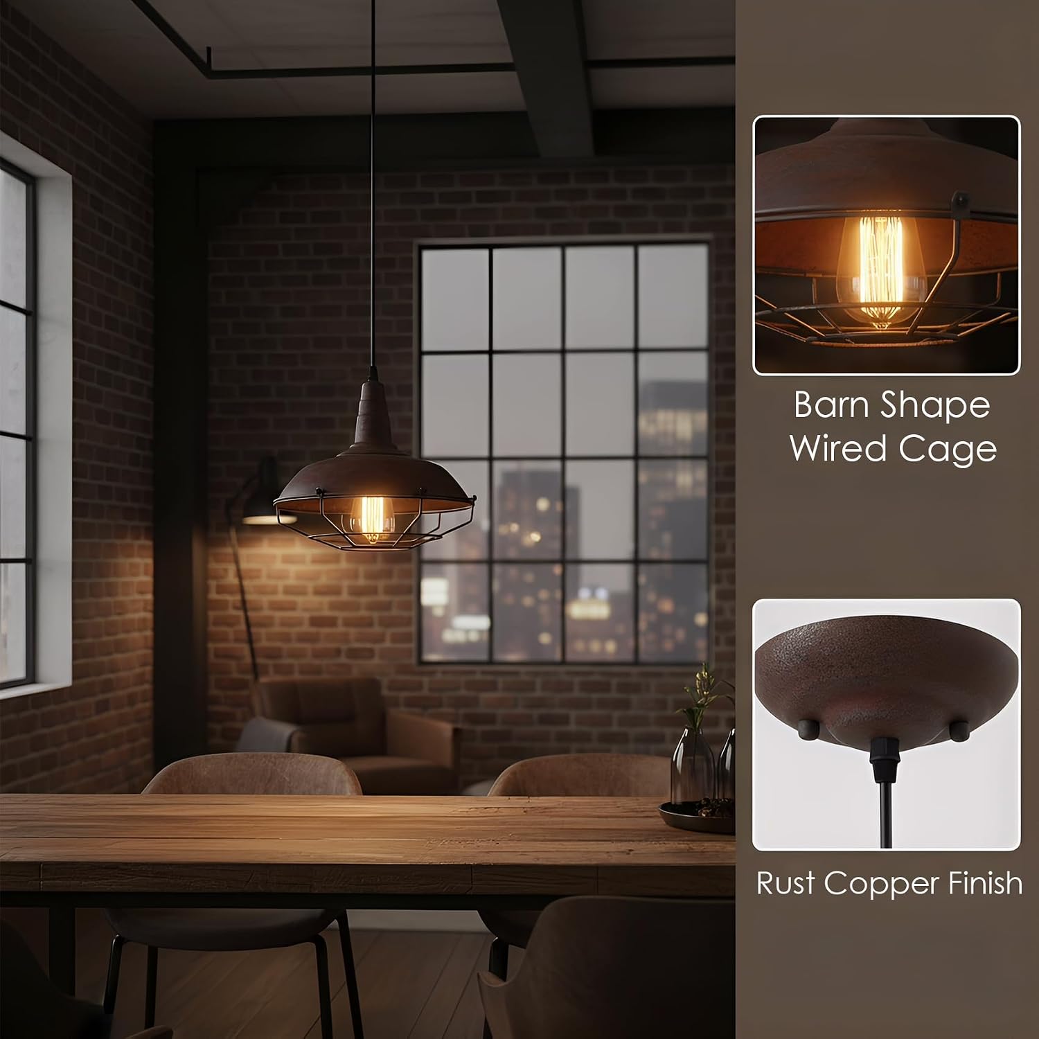 Rust Caged Farmhouse Industrial Pendant Light