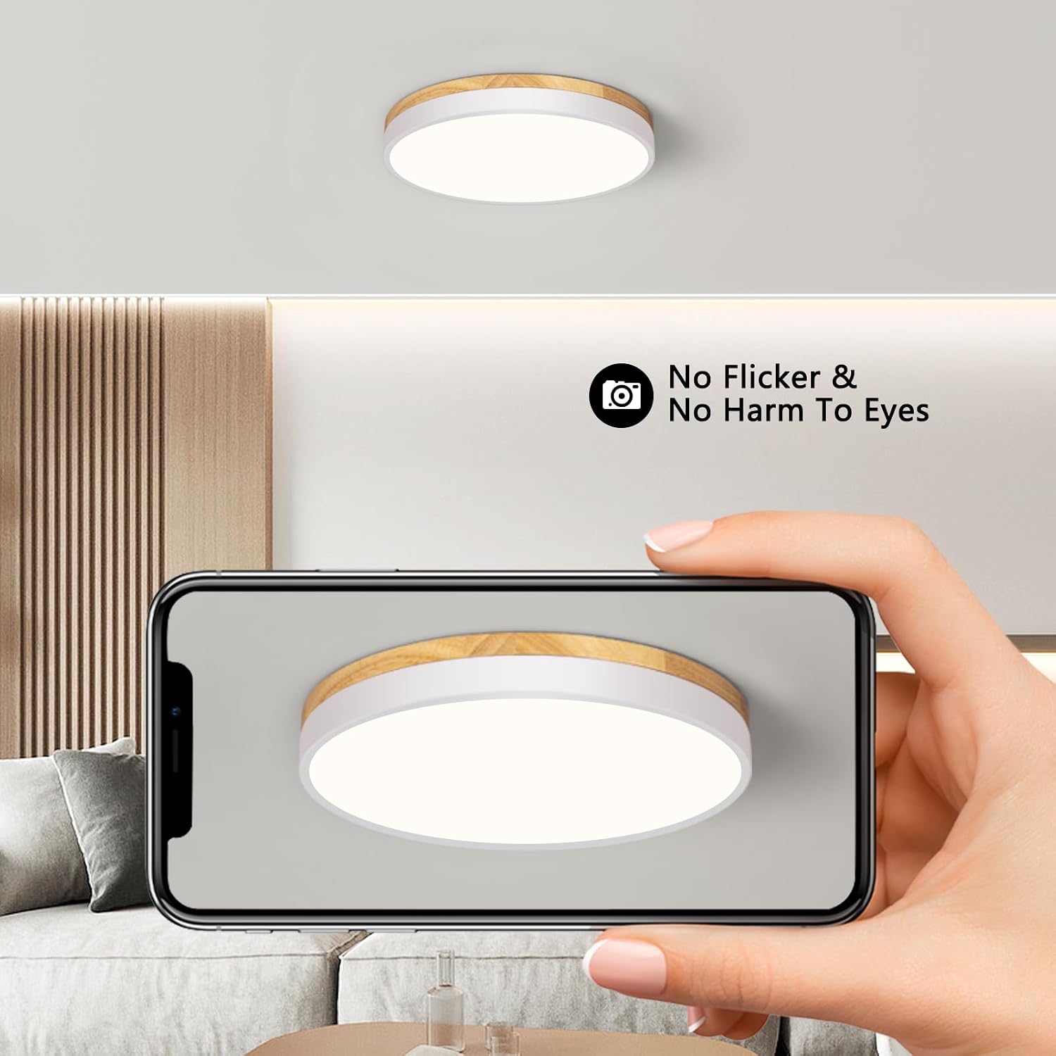 Modern Wood White Flush‑Mount Ceiling Light