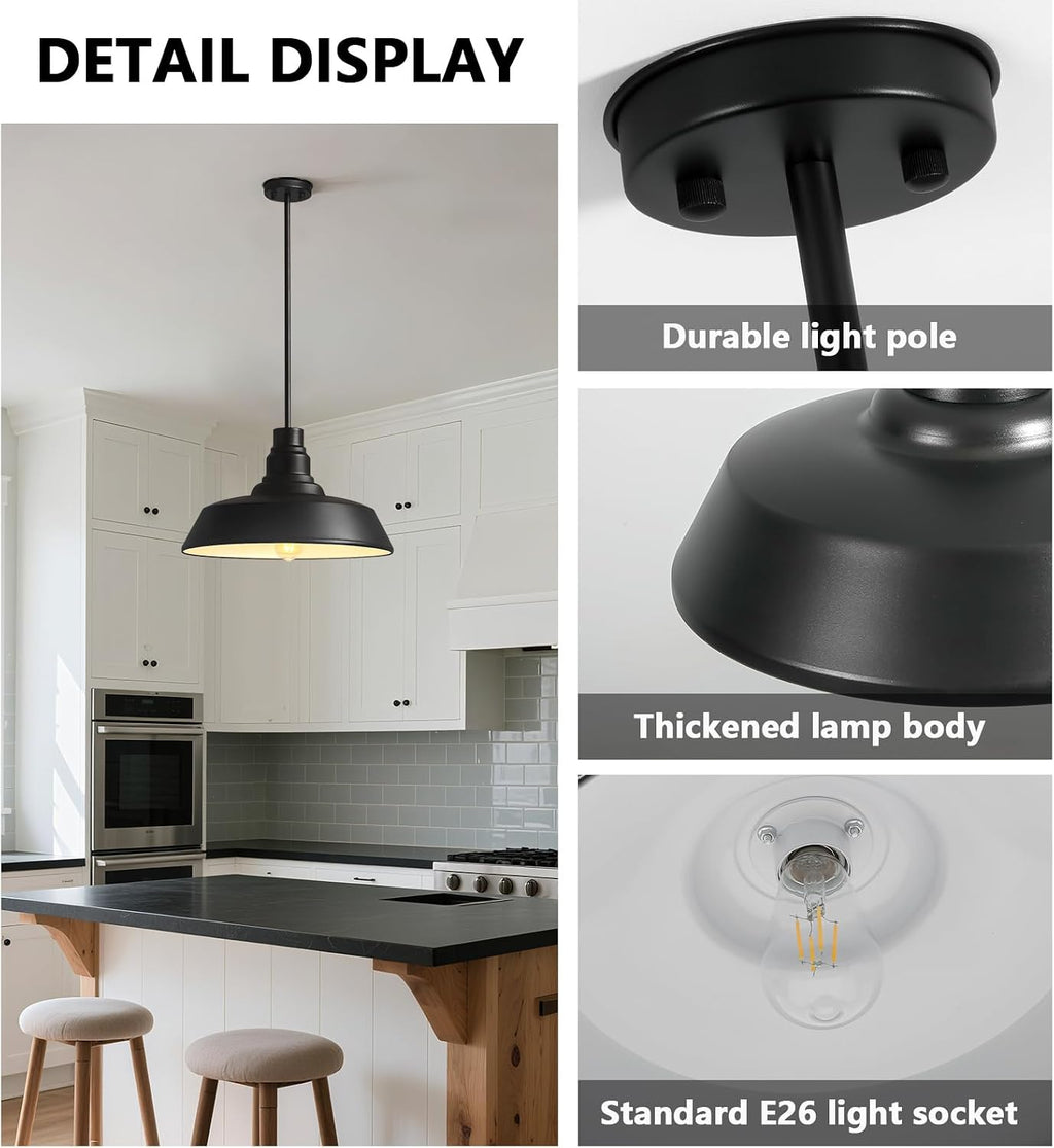 Large Black Farmhouse Dome Pendant Light